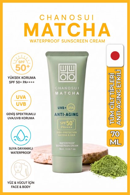 Yaşlanma Karşıtı SPF50+ Japon Matcha Özlü Tüm Cilt Tiplerine Uygun Yüz & Vücut Güneş Kremi 70 ml