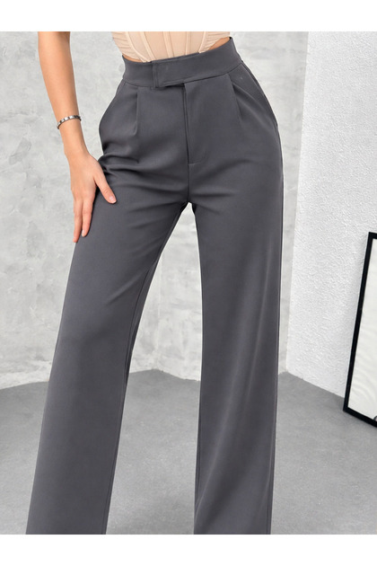 Women's Palazzo Velcro Wide Straight Leg Crepe Trousers