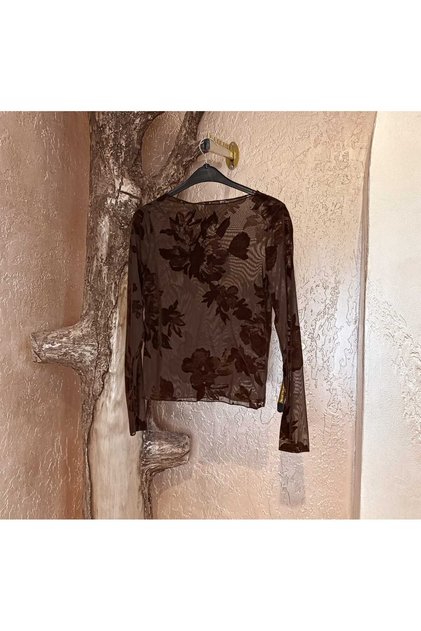 KAHVE ÇİÇEK DESEN BLUZ