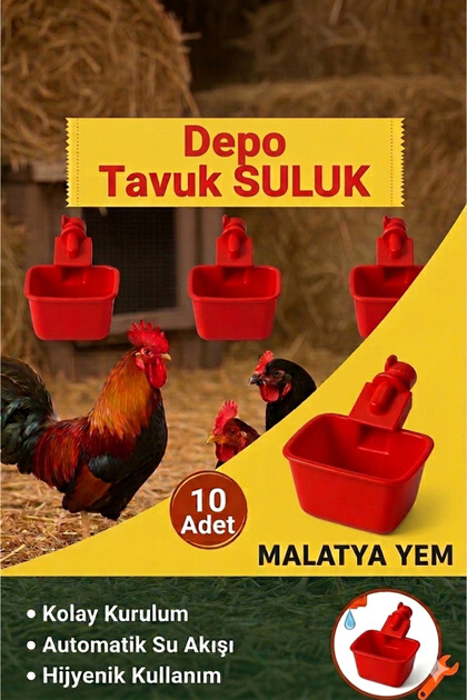 10 Adet Yaylı Otomatik Tavuk ve Bıldırcın Suluğu - Depo Uyumlu Takım