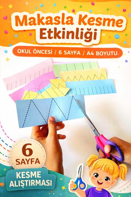 Scissor Cutting Activity Preschool - 6 A4 Sheets - Kids Activity Set - Cutting Practice