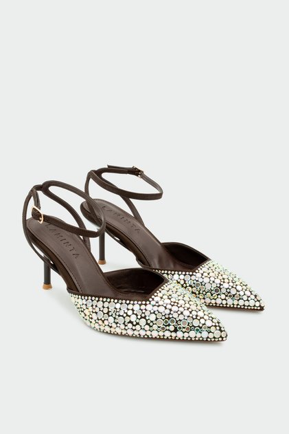 Putika Stoned Ankle Strap Women's Bitter Brown Heeled Shoes