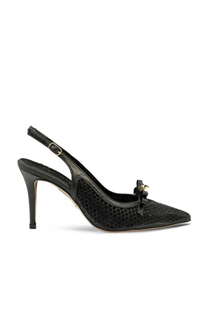 حذاء بكعب من الساتان الخارجي والجلد الطبيعي 504 أسود ساتان (Black Satin)