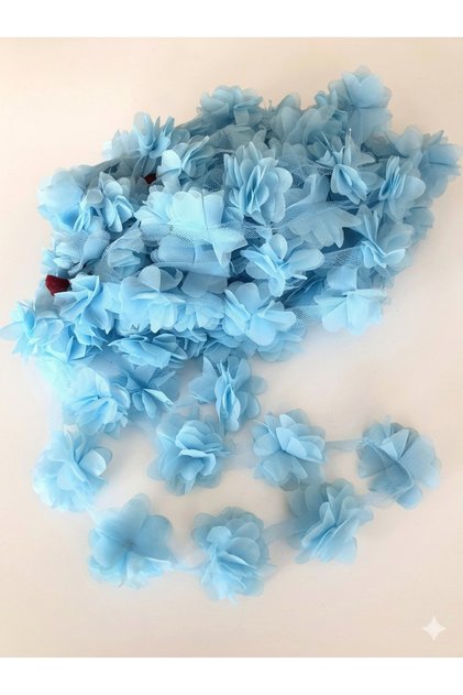 Chiffon Fabric Layered Floral Ribbon 2 Meters 24 Pieces, Decorative Ready-Made Flower, Hobby and Design Material