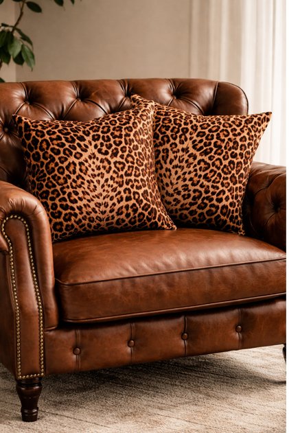 Leopard Patterned Velvet Cushion Cover Set – Set of 2 - Decorative Pillow Covers with Hidden Zipper
