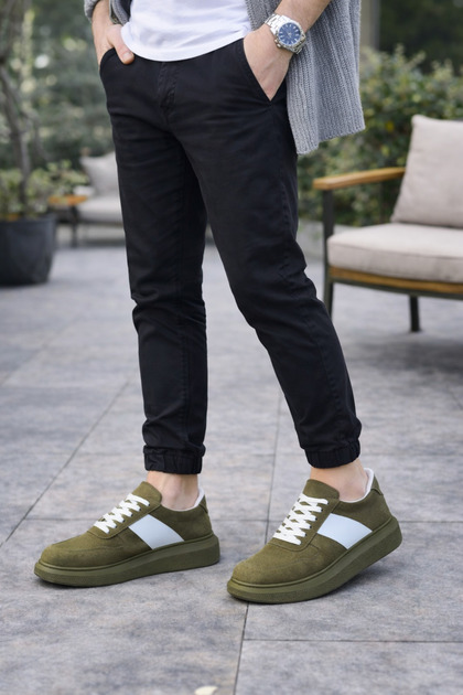 Jy011 Line Men's Casual Lace-Up Suede Sports Sneaker Shoes Sht - Khaki/White