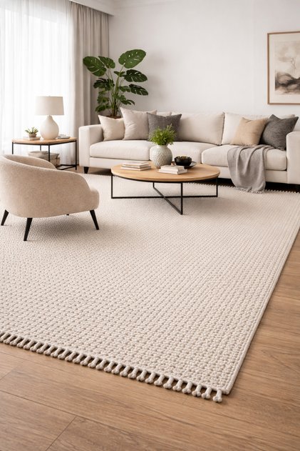 Beyaz Gri Yumuşak Dokulu Bukle Halı Kilim Salon Mutfak Koridor Yolluk Dokuma Makine Halısı