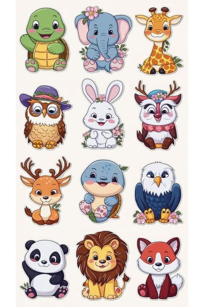 Set of 12 Cute Animal Stickers