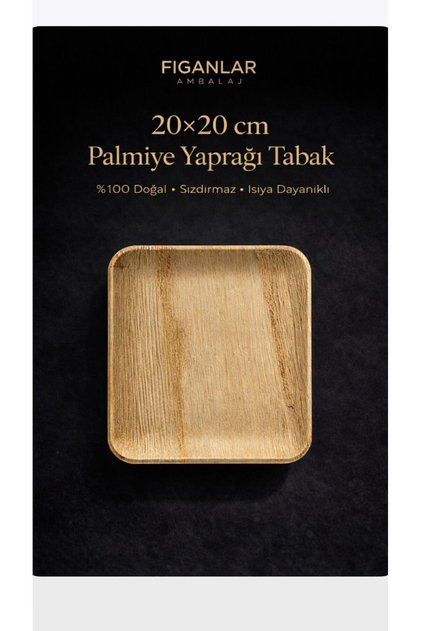 20x20 cm Palmiye Yaprağı Tabak Kare Doğal Kullan At Sunum Tabağı 4 adet