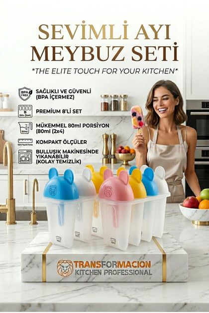decoice_sweets♡ Transformacion Sevimli Ayıcık Figürlü 8'li Dondurma Meybuz Kalıbı