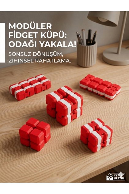 Mag-Blok Kırmızı Beyaz Sonsuz Stres Küpü - Modüler Katla aç