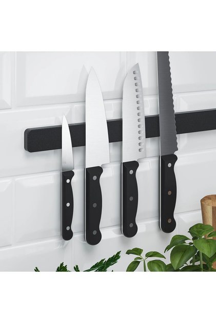 QUİCK Bir Adet Duvara Monte Mıknatıslı Bıçaklık Genişlik 38 Cm Manyetik Bıçak Askılığı Siyah Renk 00653