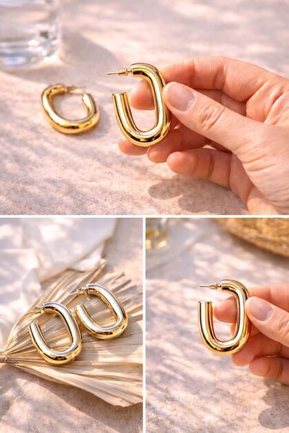 Lightweight Oval Thick Hoop Earrings