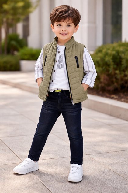 Boy's Denim 4-Piece Set Shirt, T-Shirt and Vest