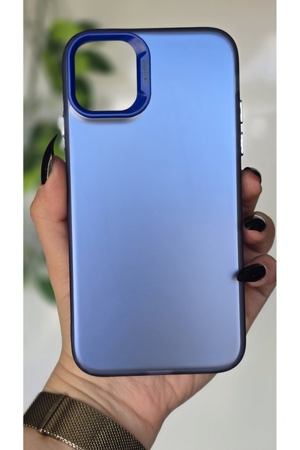 iPhone 11 Compatible Blue Color Gradient Matte Silicone Case with Camera Frame Luxury Electroplated