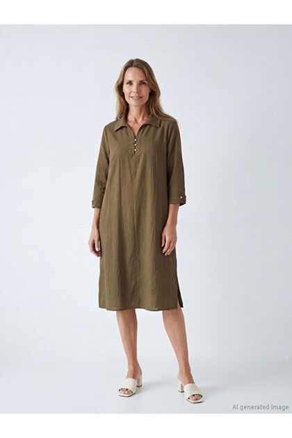 Shirt Collar Textured Dress