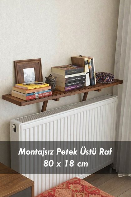 Montajsız Petek Üstü Uçan Raf Dresuar – Kalorifer Peteği Üstü Ahşap Kitaplık Raf 80 x 18 CM