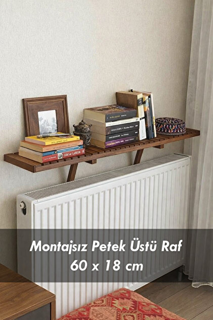 Raft suspendat tip fagure, fără asamblare – Raft bibliotecă din lemn pentru montare pe fagure de încălzire 60 x 18 CM
