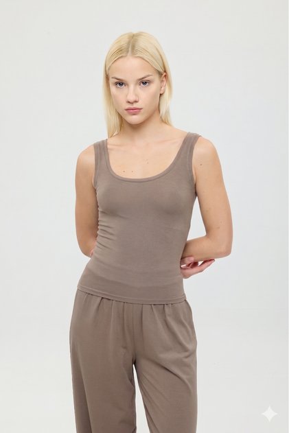 Ultra Soft Oval Neck Sleeveless Blouse Mink
