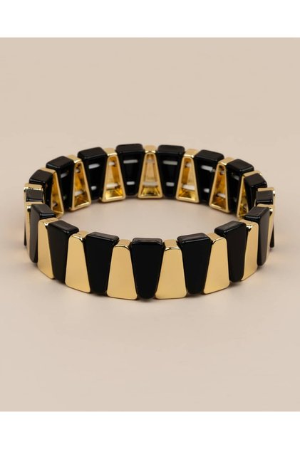 Polvira Gold Transitional Trapezoidal Slice Porcelain Coated Elastic Bracelet