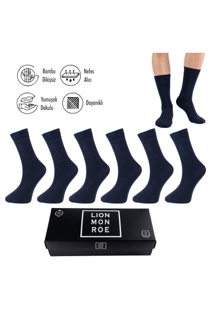 Pure Bamboo Men's Socks Long Plain Navy Blue Socks Seamless Premium Boxed 6-Piece L5952Aznb Softaura