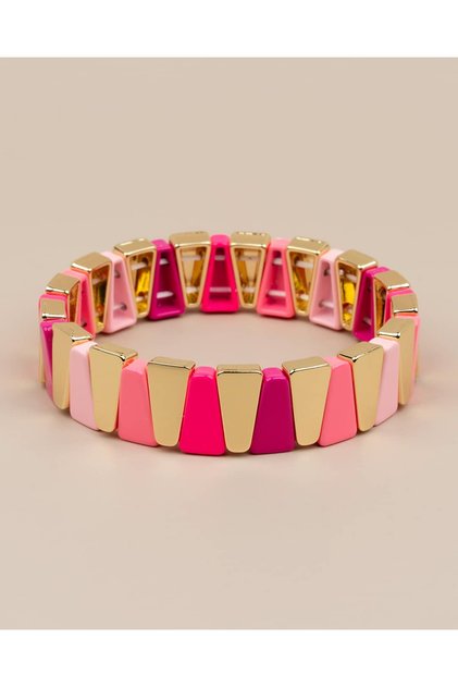 Polvira Gold Transitional Trapezoidal Slice Porcelain Coated Elastic Bracelet