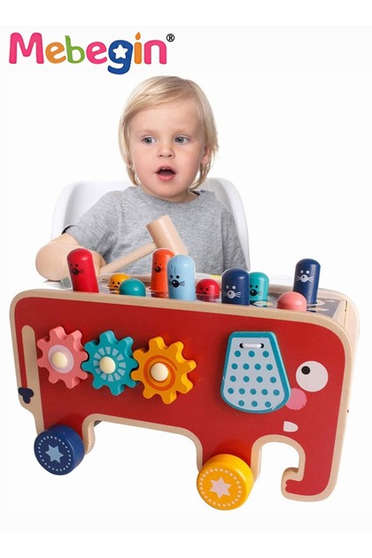 Wooden Hammering Pounding Toy for 3+ Kids,Montessori Educational Toy with gopher game,pull along el