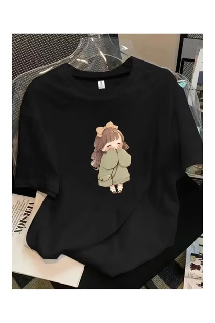 Utangaç Anime Girl Printed Oversize T-Shirt / T-Shirt