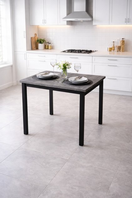 Siyah Mutfak Masası, Yemek, Bahçe Masası, Metal Ayaklı, 60x60 Masa