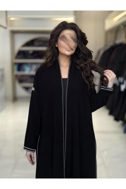 Viola Abaya in Royal Crepe Fabric with Blackberry and White Embroidery