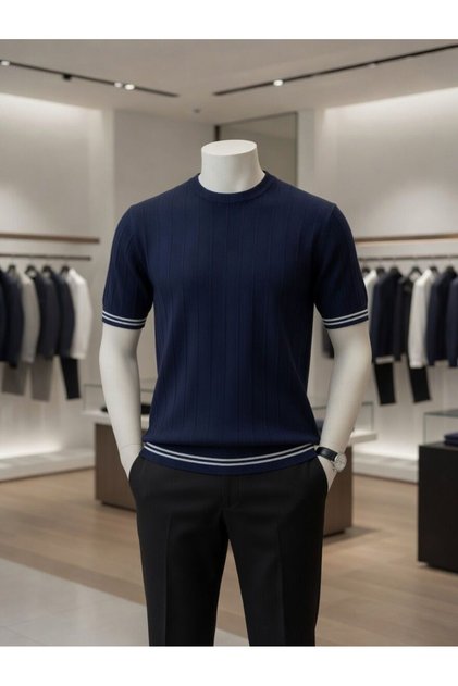 Men's Textured Crew Neck Summer Knitwear T-Shirt 100% Cotton Comfortable Regular Fit Basic T-Shirt