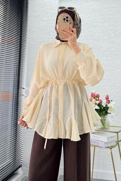 Premium Design Skirt Flounced Voile Tunic - Cream