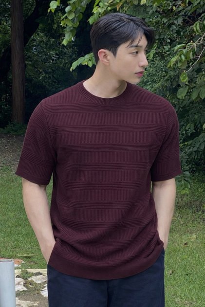 Ribbed Knitwear T-Shirt Men's Slim Fit Summer Premium Basic Top