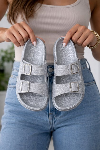 Women's Double Buckle Glittery Soft Sole Slippers