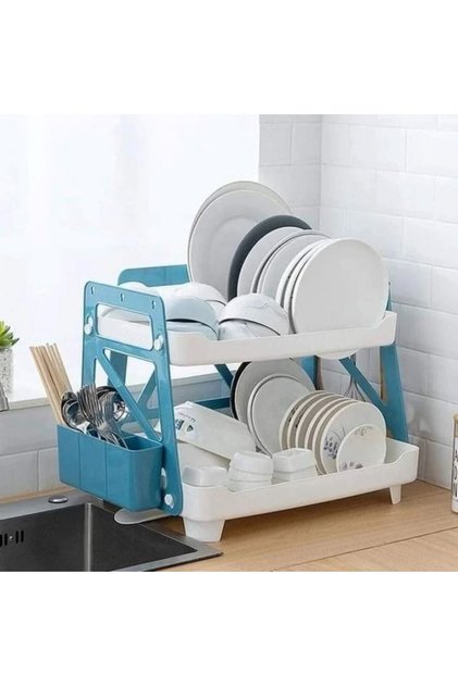 Rack for Drying Dishes Plastic Blue White Color