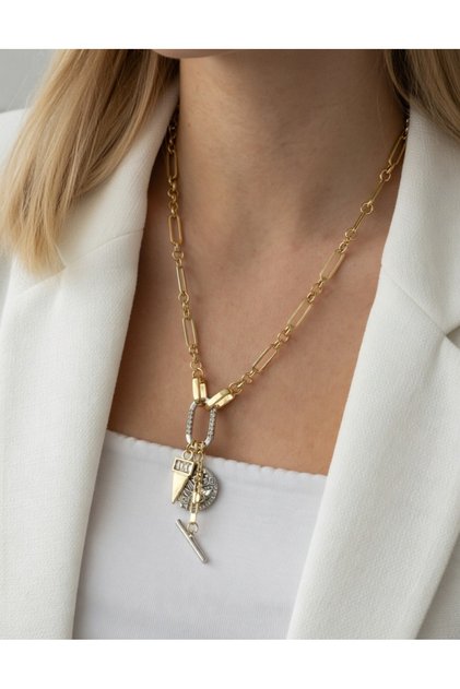 Gold Detaylı Çoklu Charm Zincir Kolye