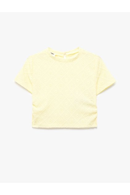 Bisiklet Yaka Kısa Kollu Brodeli Bluz