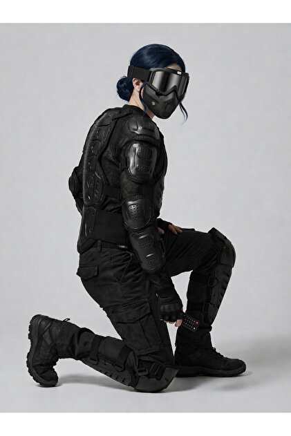 ax7 Body Armor + Knee Armor + Siyah Face Armor Motosiklet Tam