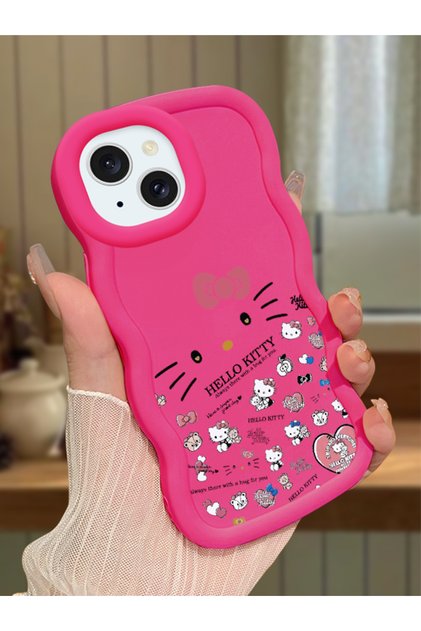 iPhone 13 Compatible Shockproof Simple Red Silicone Phone Case Hello Kitty Pattern