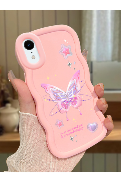 iPhone Xr Compatible Shockproof Simple Pink Silicone Phone Case Butterfly Pattern