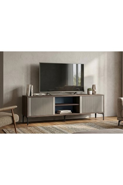 MİLANO 180 CM 2 KAPAKLI RAFLI LAMBİRİ MODELLİ MODERN TASARIM TV ÜNİTESİ