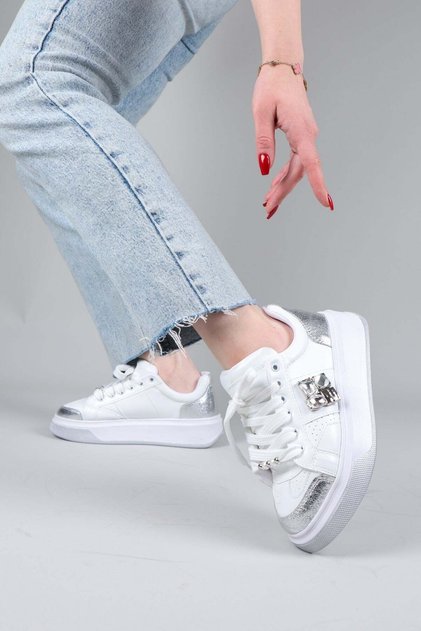 Vinay Sports Shoes with Stone Accessories White