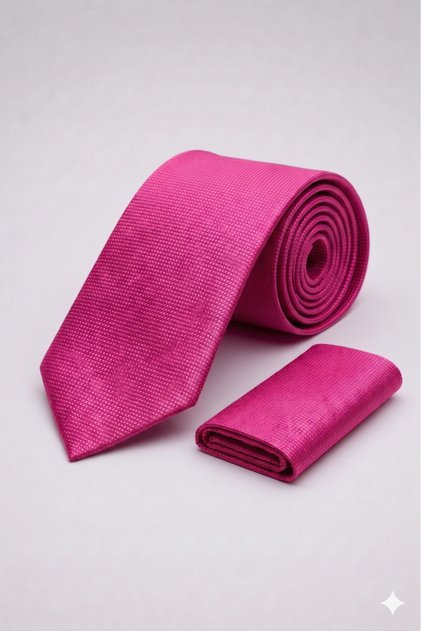 Fuchsia Handkerchief and Dobby Woven Tie Set