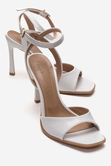 Women's Ankle Strap Thin Heeled Sandals White Yanki̇
