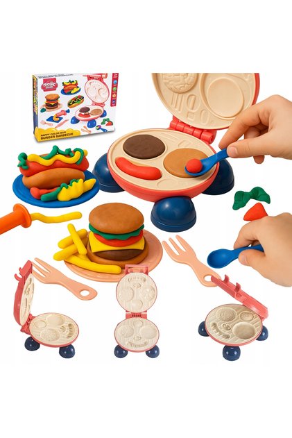Set Plastilina Creativ, Hamburger Set, De Modelat, 3 Ani +, Cu Accesorii, 10 Pungi, Pentru Copii, Cu Baieti Si Fete, Curatare Usoara, Usoara Calitate Premium, 10 Culoari, Pasta, 31 x 23 x 6 cm