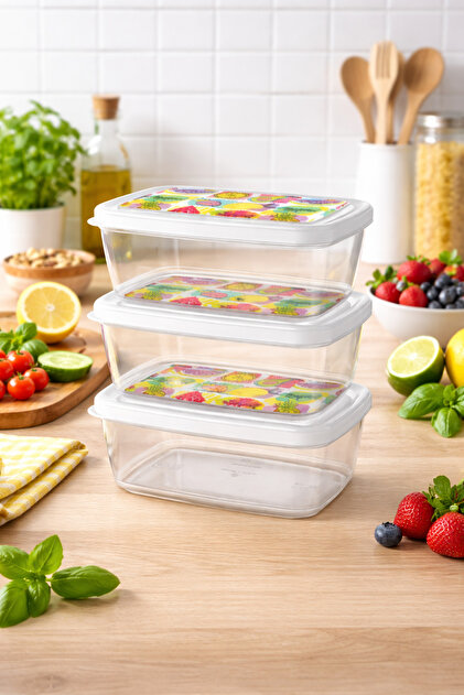 Emilahome Patterned Lid 1200 ml 3-Piece Storage Container Set