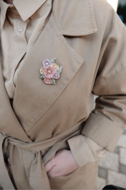 Kır Buketi Porselen Broş - Rozet - Pin