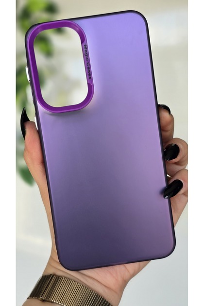 Samsung Galaxy A57 Compatible Purple Color Gradient Matte Silicone Case with Camera Frame Luxury Electro