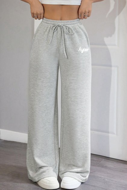 Hype Printed Gray Wide Leg Summer Baggy 3 Yarn Flexible Comfortable Sweatpants Rf0672