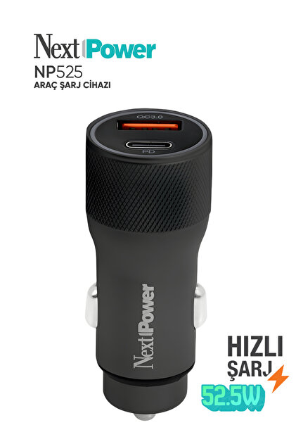 NextPower 52.5W Araç içi Hızlı Şarj Aleti Type-C + USB Güç